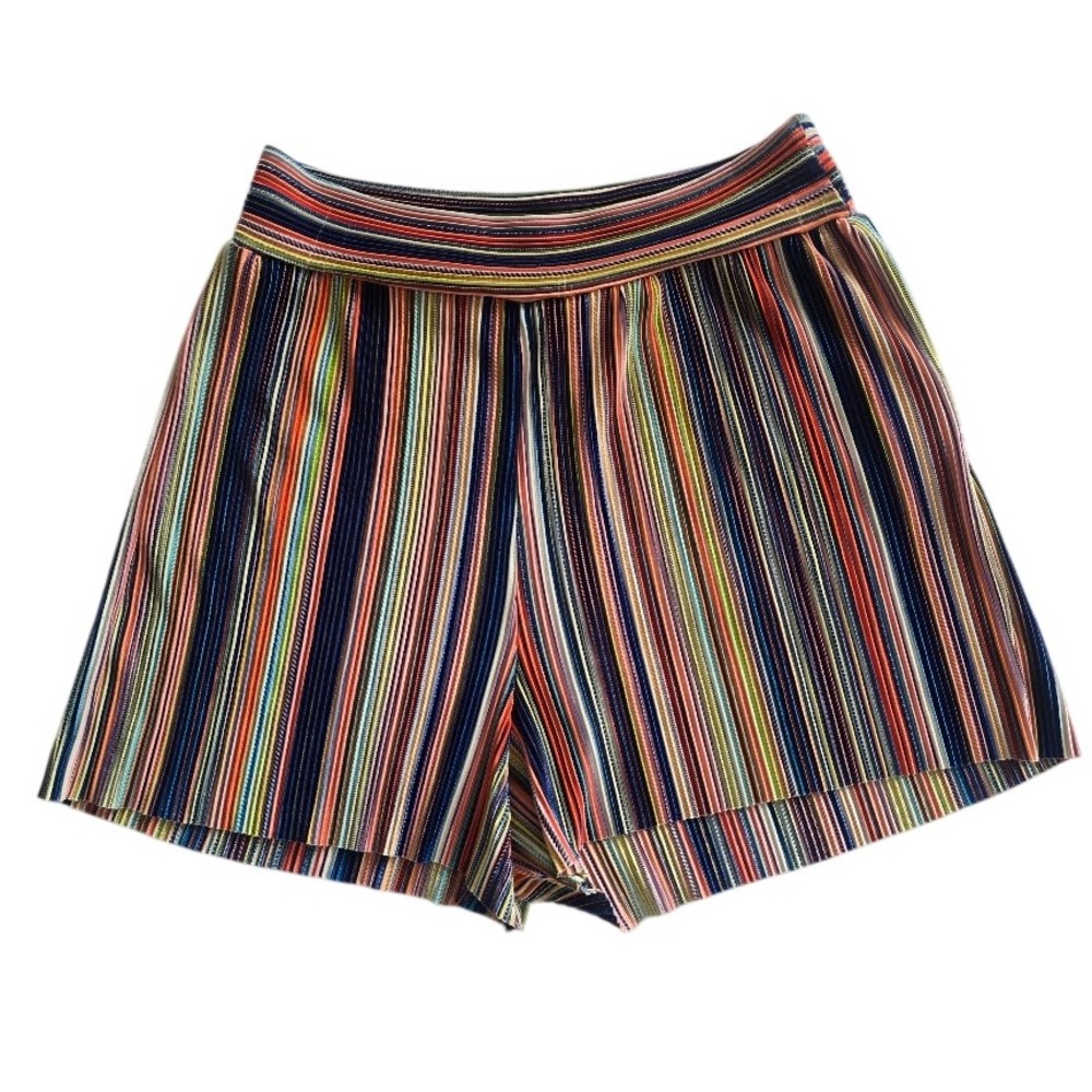 Windsor Striped Pleated Shorts Women XS Multi Color Retro Boho Festival Beach